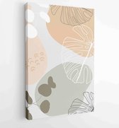 Canvas schilderij - Earth tone natural colors foliage line art boho plants drawing with abstract shape 4 -    – 1910090944 - 50*40 Vertical