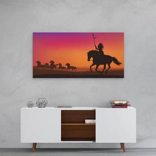 Artaza Peinture sur Toile Silhouette d'un Indien sur un Cheval - 100x50 - Groot - Photo sur Toile - Impression sur Toile
