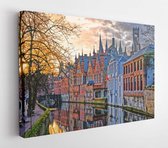 Canvas schilderij - Brugge Canals (Brugge), Belgium. Winter evening landscape  -     395521792 - 50*40 Horizontal