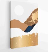 Canvas schilderij - Gold Mountain wall art vector set. Earth tones landscapes backgrounds set with moon and sun. 4 -    – 1848379462 - 40-30 Vertical