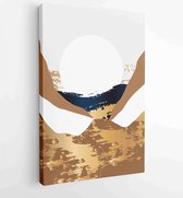 Canvas schilderij - Gold Mountain wall art vector set. Earth tones landscapes backgrounds set with moon and sun. 3 -    – 1848379462 - 80*60 Vertical