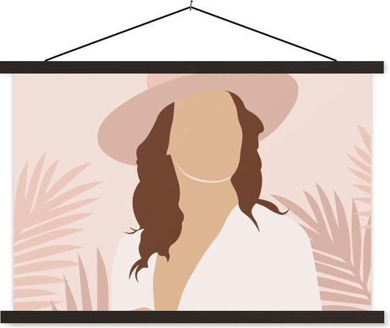 Porte-affiche avec affiche - Affiche scolaire - Été - Femme - Feuilles - 60x40 cm - Lattes noires