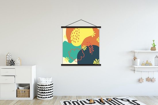 Porte-affiche avec affiche - Affiche scolaire - Été - Taches - Abstrait - 120x120 cm - Lattes noires