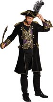 PartyXplosion - Piraat & Viking Kostuum - Piraten Jas Zwart Brokaat Piet Hein Man - zwart,goud - Maat 54 - Carnavalskleding - Verkleedkleding