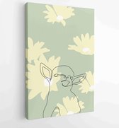 Canvas schilderij - Earth tone boho Flower line art drawing with abstract shape. Abstract Plant Art design for print, cover, wallpaper, Minimal and natural wall art. 3 -    – 18278