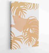 Canvas schilderij - Earth tone boho foliage line art drawing with bird, snake, monkey, leopard Abstract Plant Art design for print, cover, wallpaper design. 3 -    – 1827852485 - 5