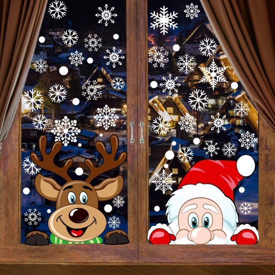FLOOQ - Kerst Versiering - Raam Stickers - Decoratie - Sneeuwvlokken - Kerstman - Rendier - Kerst Stickers - Herbuikbaar - 3 Vellen