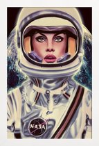 JUNIQE - Poster in houten lijst Le Cosmonaute -40x60 /Blauw & Wit