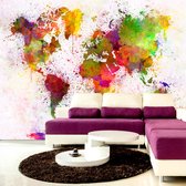 Zelfklevend fotobehang - Geverfde wereld, wereldkaart, Multikleur, premium print