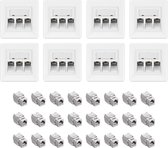 kwmobile 24 keystone adapters voor CAT6A kabels - Inclusief 8x 3-poort wandcontactdozen met RJ45 poort - Met afgeschermde metalen behuizing