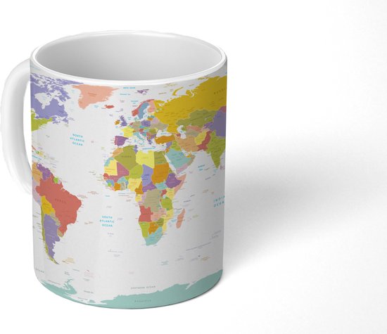 Tasse de voyage en céramique - Carte du monde couleur