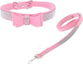 Halsband Hond - Luxe Hondenhalsband met Diamantjes - Roze