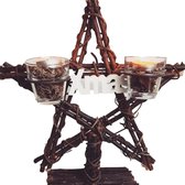 Kerst Waxinelichthouder -Met 2 stuks glazen - van Hout en Takken - Kerst Kandelaar - 35x15cm