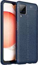 Samsung Galaxy A12 Litchi Hoesje TPU Met Leren Textuur Blauw