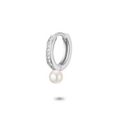 Twice As Nice Oorbel in zilver per stuk, oorring, witte zirkonia en parel