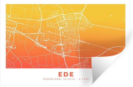 Stickers muraux - Plan de la ville - Ede - Nederland - Oranje - 30x20 cm - Feuille adhésive - Carte