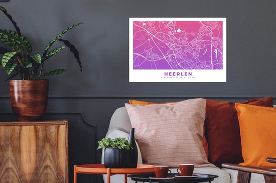 Stickers muraux - Plan de la ville - Heerlen - Violet - 60x40 cm - Feuille adhésive - Carte