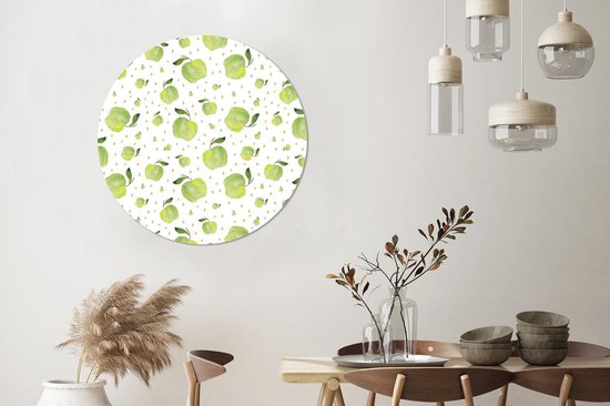 WallCircle - Stickers muraux - Cercle Papier Peint - Pommes - Vert - Wit - 100x100 cm - Cercle Mural - Auto Adhésif - Sticker Papier Peint Rond XXL