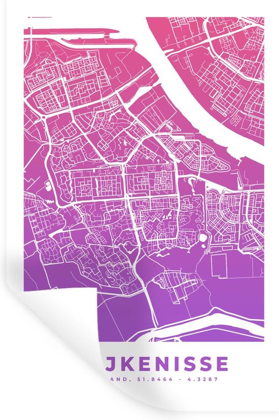 Stickers muraux - Film autocollant - Plan de la ville - Spijkenisse - Nederland - Violet - 20x30 cm - Film adhésif - Stickers muraux Chambre d'enfant - Papier peint autocollant - Plan d'étage - Papier peint autocollant - Film autocollant