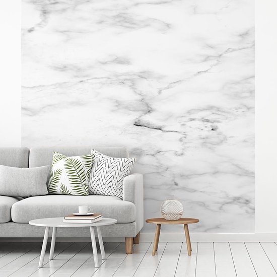 Papier peint - Papiers Papier peint photo Marbre - Wit - Grijs - Largeur 220 cm x Hauteur 220 cm