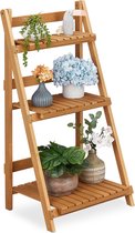 Relaxdays plantenrek hout - 3 etages - plantentrap - bloemenrek - plantenladder - staand