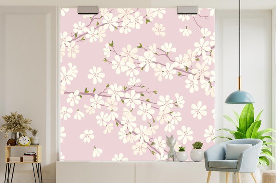 Papier peint photo vinyle - Une illustration du dessin floral de fleur de cerisier largeur 240 cm x hauteur 240 cm - Tirage photo sur papier peint (disponible en 7 tailles)