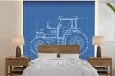 Behang - Fotobehang Trekker - Blauw - Illustratie - Breedte 280 cm x hoogte 280 cm