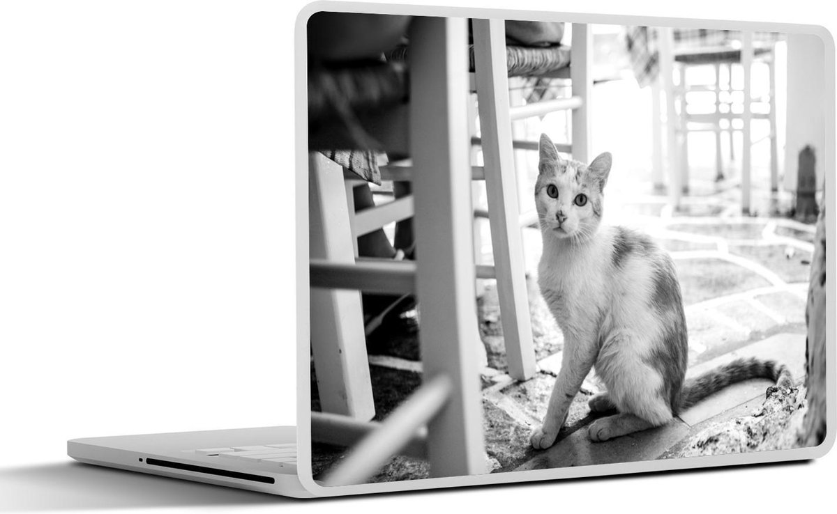 Afbeelding van product SleevesAndCases  Laptop sticker - 10.1 inch - Kat naast stoelen - zwart wit