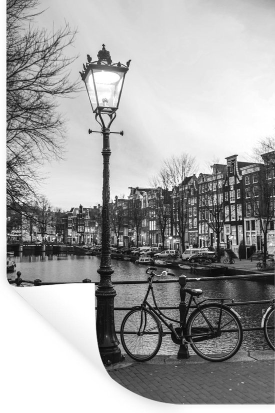 Muurstickers - Sticker Folie - Amsterdam in de schemering - zwart wit - 20x30 cm - Plakfolie - Muurstickers Kinderkamer - Zelfklevend Behang - Zelfklevend behangpapier - Stickerfolie