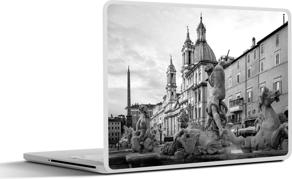 Afbeelding van product SleevesAndCases  Laptop sticker - 17.3 inch - Neptunesfontein in Rome - zwart wit