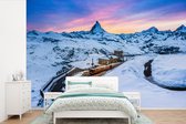 Behang - Fotobehang Schemering bij het Zwitserse Matterhorn bij Gornergrat-bahn - Breedte 330 cm x hoogte 220 cm