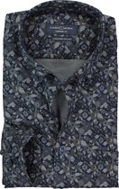 CASA MODA Sport comfort fit overhemd - donkerblauw met groen en grijs dessin twill flanel - Strijkvriendelijk - Boordmaat: 45/46