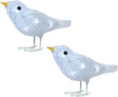 2x Kerstverlichting figuren voor buiten - Verlichte vogel LED 30 lampjes - 16 cm - Koel wit