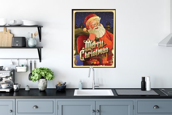 Affiche de Noël Vintage avec papier affiche Père Noël 60x80 cm - Tirage photo sur Poster (décoration murale salon / chambre)