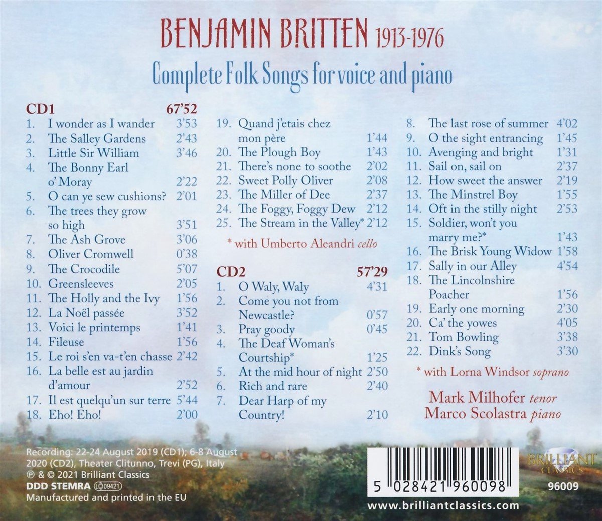 Mark Milhofer - Britten: Complete Folk Songs For Voice And Piano (2 CD)