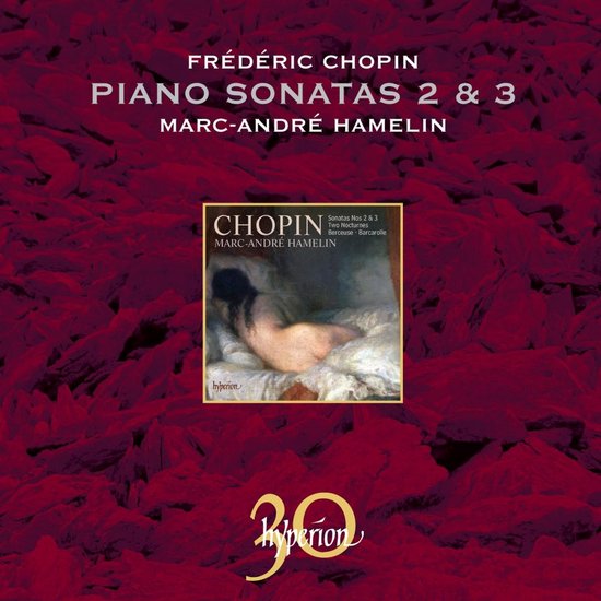Albumhoes met "Frédéric Chopin Piano Sonatas 2 & 3 Marc-André Hamelin" en een schilderij van een liggende vrouw.