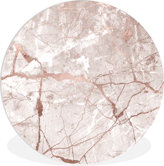 WallCircle - Wandcirkel ⌀ 30 - Marmer - Roze - Rosé - Goud - Ronde schilderijen woonkamer - Wandbord rond - Muurdecoratie cirkel - Kamer decoratie binnen - Wanddecoratie muurcirkel - Woonaccessoires