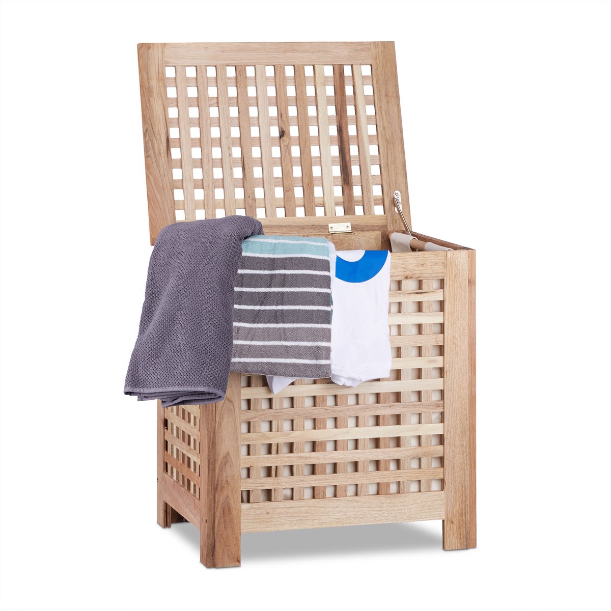 Goedkoopste wasmand walnotenhout - met deksel - 70 l - uitneembare waszak - 55,5 x 52,5 x 39,5 cm