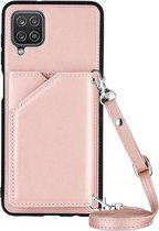 Hoesje Portemonnee Back Cover met Koord Roze Goud Geschikt voor Samsung Galaxy A12