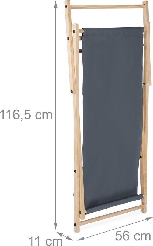 strandstoel - hout - 3 standen - ligstoel met stof - inklapbaar & verstelbaar - tuin - strand & balkon - donkergrijs van Merkloos — afbeelding 5