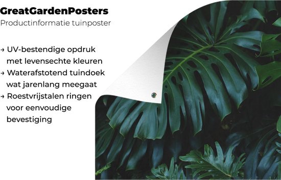 Tuinposter 160x80 cm - Tuindecoratie Jungle - Bladeren - Design - Poster voor in de tuin - Buiten decoratie - Schutting tuinschilderij - Tuindoek muurdecoratie - Wanddecoratie balkondoek