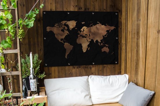 Affiche jardin - Toile jardin - Affiches jardin extérieur - Carte du Wereldkaart - Marron - Zwart - Posters de jardin cm - Jardin