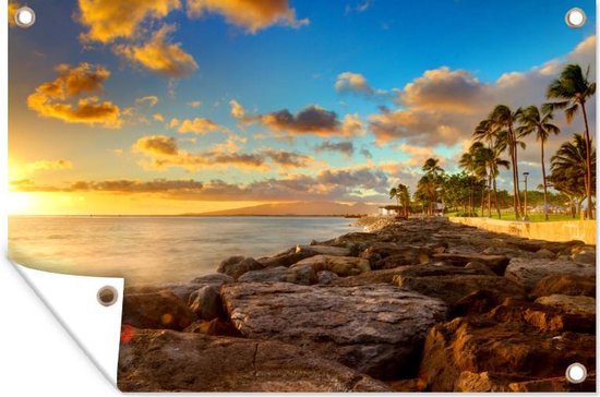 Muurdecoratie Hawaii - Natuur - Zon - 180x120 cm - Tuinposter - Tuindoek - Buitenposter