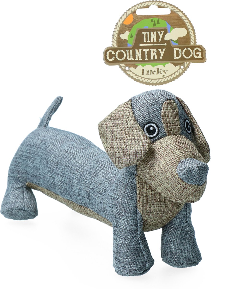 Country Dog Lucky - Honden speelgoed - Honden speeltje met piepgeluid - Honden knuffel gemaakt van duurzame materialen - Dubbel gestikt - Extra lagen - Voor trek spelletjes of apporteren - Grijs/Blauw - 30x15cm