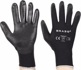 Polyester handschoenen maat 7 zwarte PU coating 12 paar / per seal