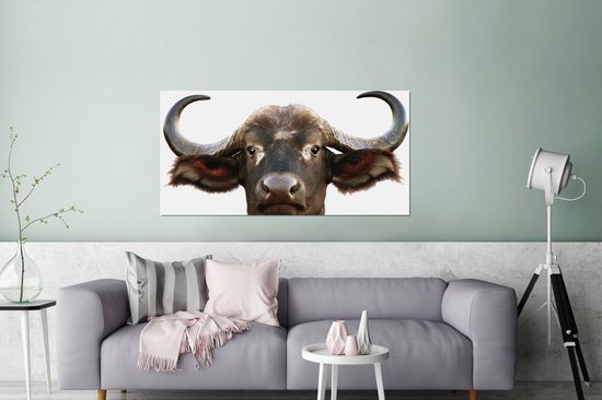 Décoration murale Métal - Peinture Aluminium - Buffle - Buffle d'eau - Tête - Vache - Cornes - Salon - Couloir - Chambre - 160x80 cm