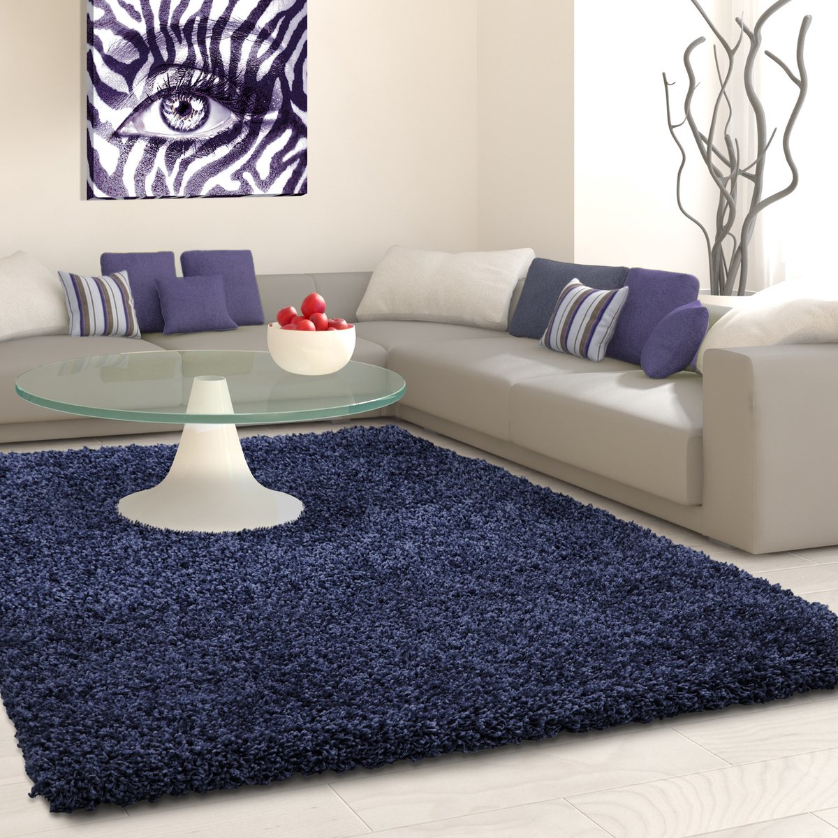 Muratap Basic Shaggy vloerkleed Donker Blauw Hoogpolig- 300x400 CM