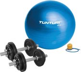 Tunturi - Fitness Set - Halterset 20 kg incl 2 Dumbbellstangen  - Gymball Blauw 65 cm