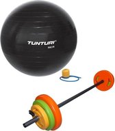 Tunturi - Fitness Set - Halterset 20 kg incl stang - Gymball Zwart 90 cm