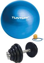 Tunturi - Fitness Set - Halterset 15 kg incl 1 Dumbbellstang  - Gymball Blauw 75 cm